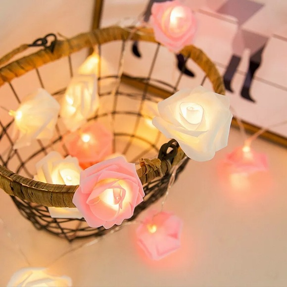 NEW! WHITE AESTHETIC PLASTIC ROSE STRING LIGHTS - Picture 7 of 7